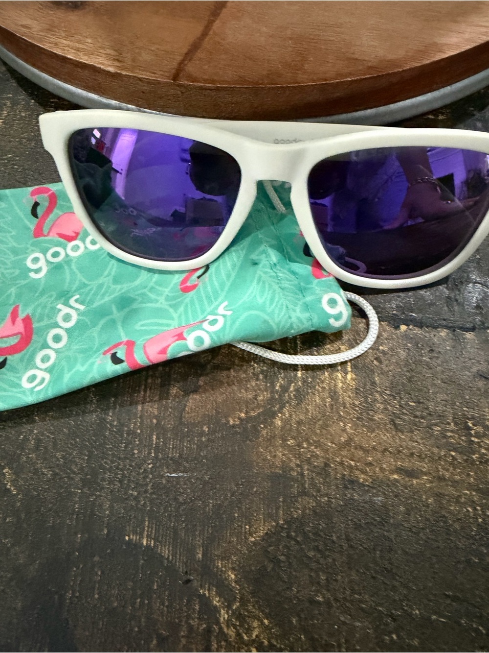 Goodr Kids /Teen/ Women’s White Frame Sunglasses with Purple Mirror Lenses